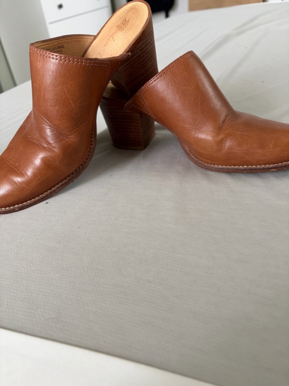 Madewell Brown Leather Stacked Heel Mules